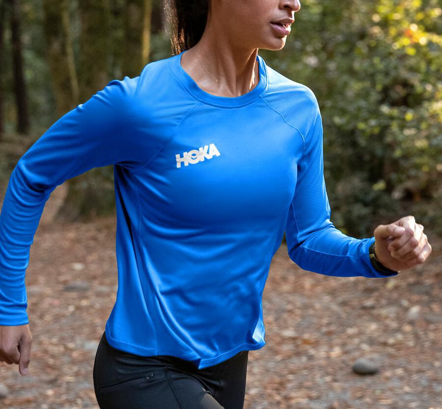 Hoka One One Top Dames - Performance Lange Mouw - Blauw - IE2648730